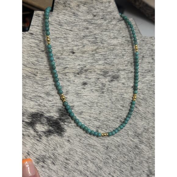 Native Sterling 925 Gold Beaded Navajo Pearl Turquoise Round Necklace 16”-18” - Picture 11 of 11
